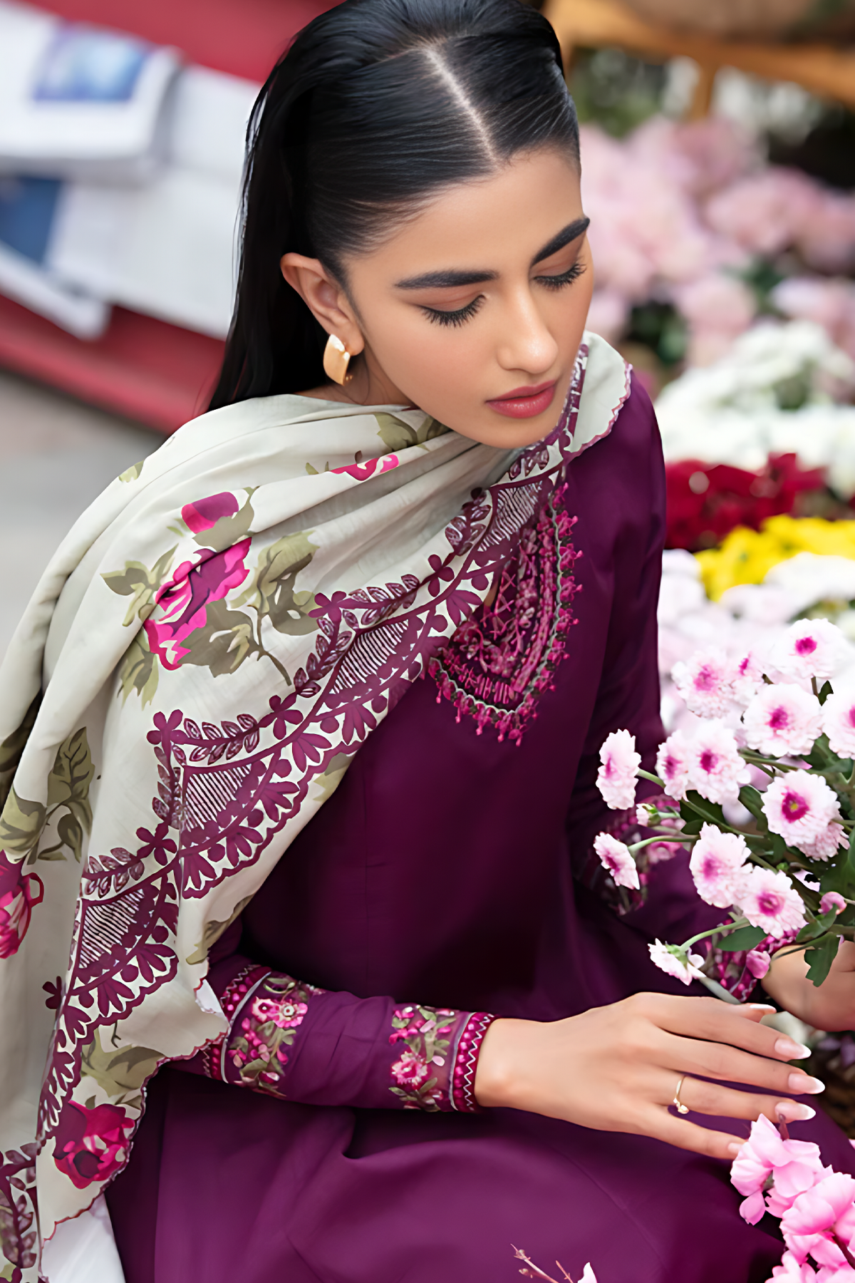 SAPPHIRE - 3PC DHANAK UNSTITCH EMBROIDERED SUIT HR-132 PURPLE