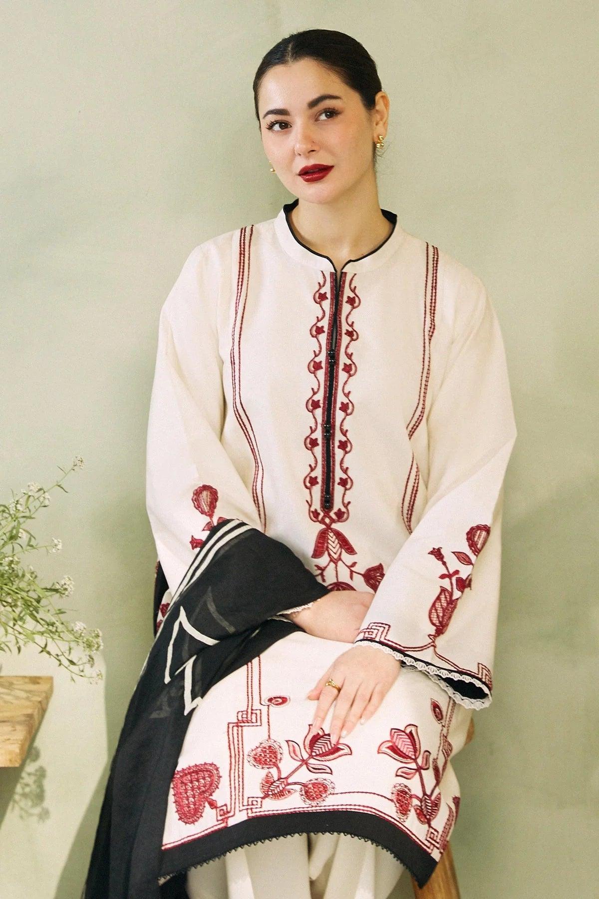 COCO BY ZARA SHAHJAHAN - 3PC DHANAK UNSTITCH EMBROIDERED SUIT HR-188