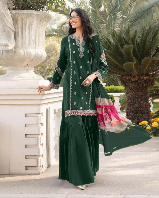 MARIA B - 3PC DHANAK UNSTITCH EMBROIDERED SUIT HR-107 GREEN