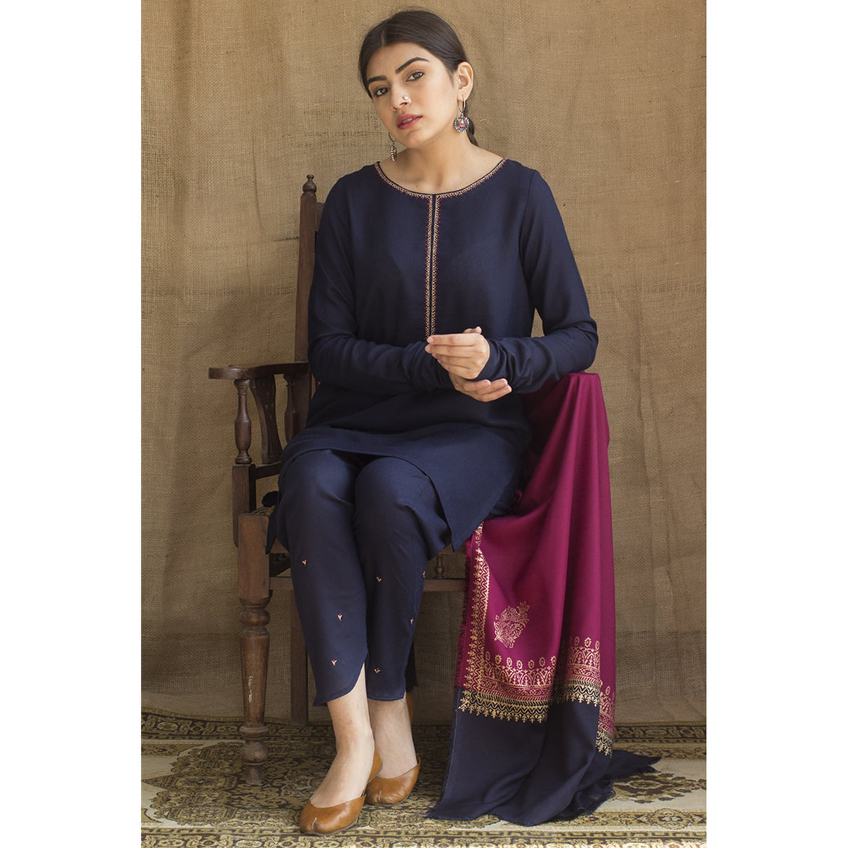 DYOT - 3PC DHANAK UNSTITCH EMBROIDERED SUIT HR-183