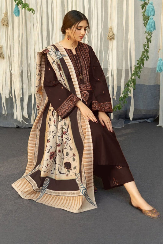 URGE - 3PC DHANAK UNSTITCH EMBROIDERED SUIT HR-150
