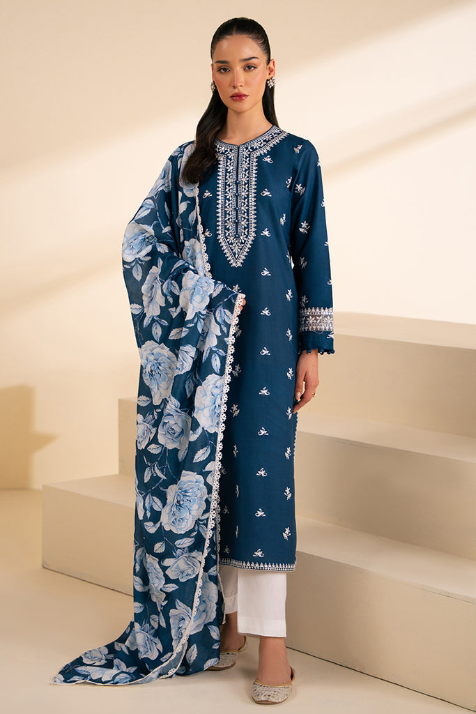 CROSS STITCH - 3PC DHANAK UNSTITCH EMBROIDERED SUIT HR-108 BLUE