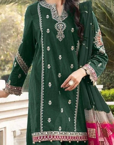 MARIA B - 3PC DHANAK UNSTITCH EMBROIDERED SUIT HR-107 GREEN