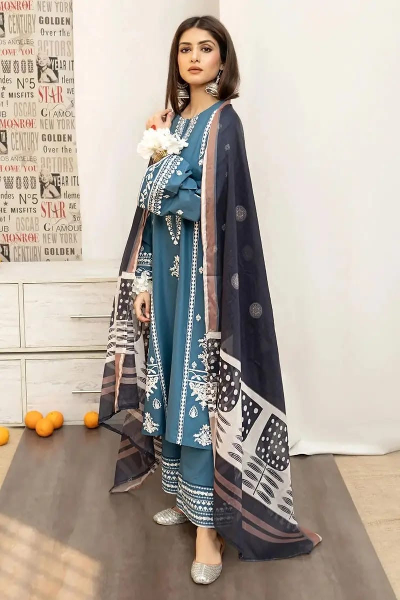 URGE - 3PC DHANAK UNSTITCH EMBROIDERED SUIT HR-120