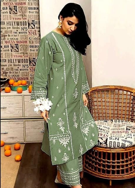 URGE - 3PC DHANAK UNSTITCH EMBROIDERED SUIT HR-137 GREEN