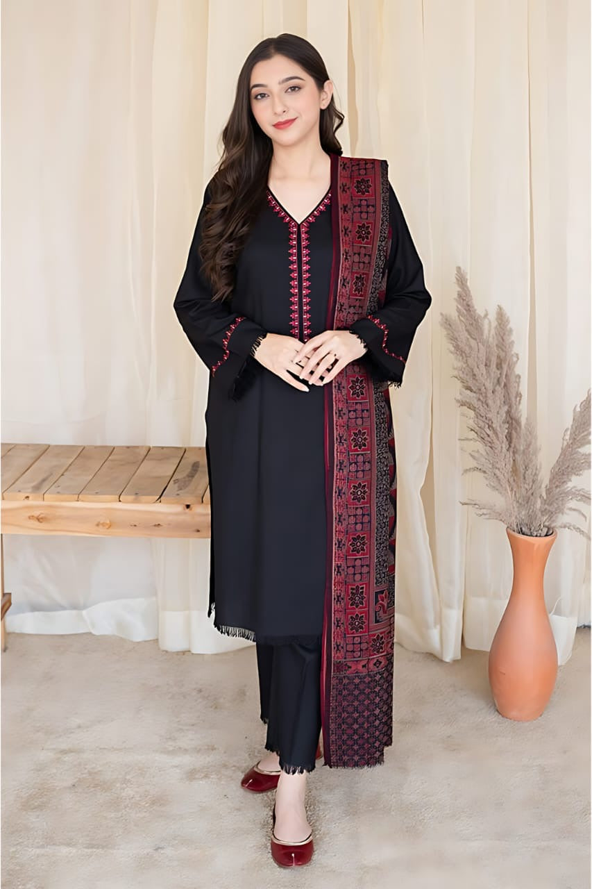 ASLING - 3PC DHANAK UNSTITCH EMBROIDERED SUIT HR-218