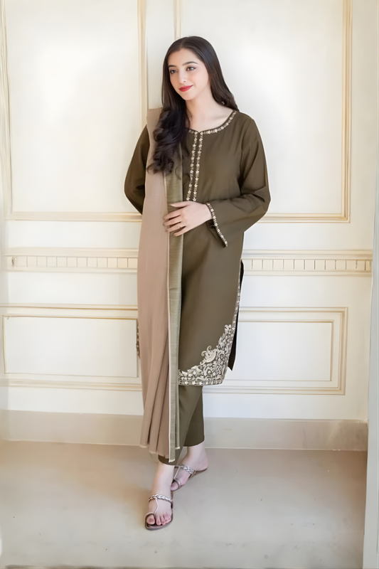 ASLING- 3PC DHANAK UNSTITCH EMBROIDERED SUIT HR-128