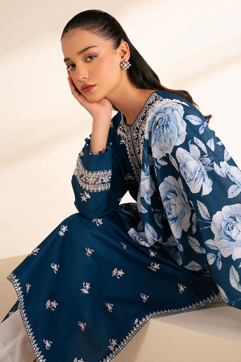 CROSS STITCH - 3PC DHANAK UNSTITCH EMBROIDERED SUIT HR-108 BLUE