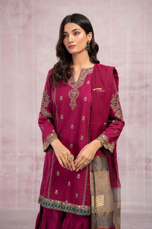 MARIA B - 3PC DHANAK UNSTITCH EMBROIDERED SUIT HR-107 PINK