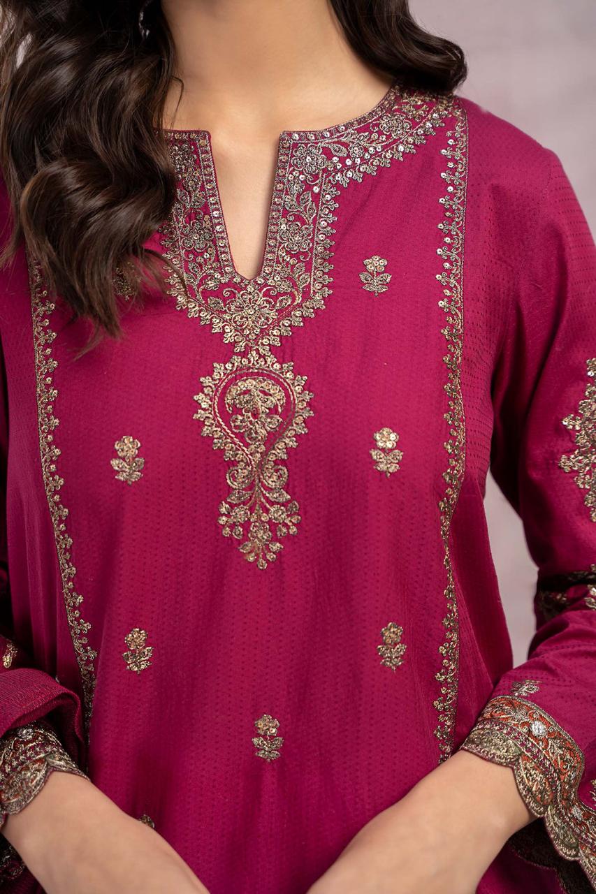 MARIA B - 3PC DHANAK UNSTITCH EMBROIDERED SUIT HR-107 PINK