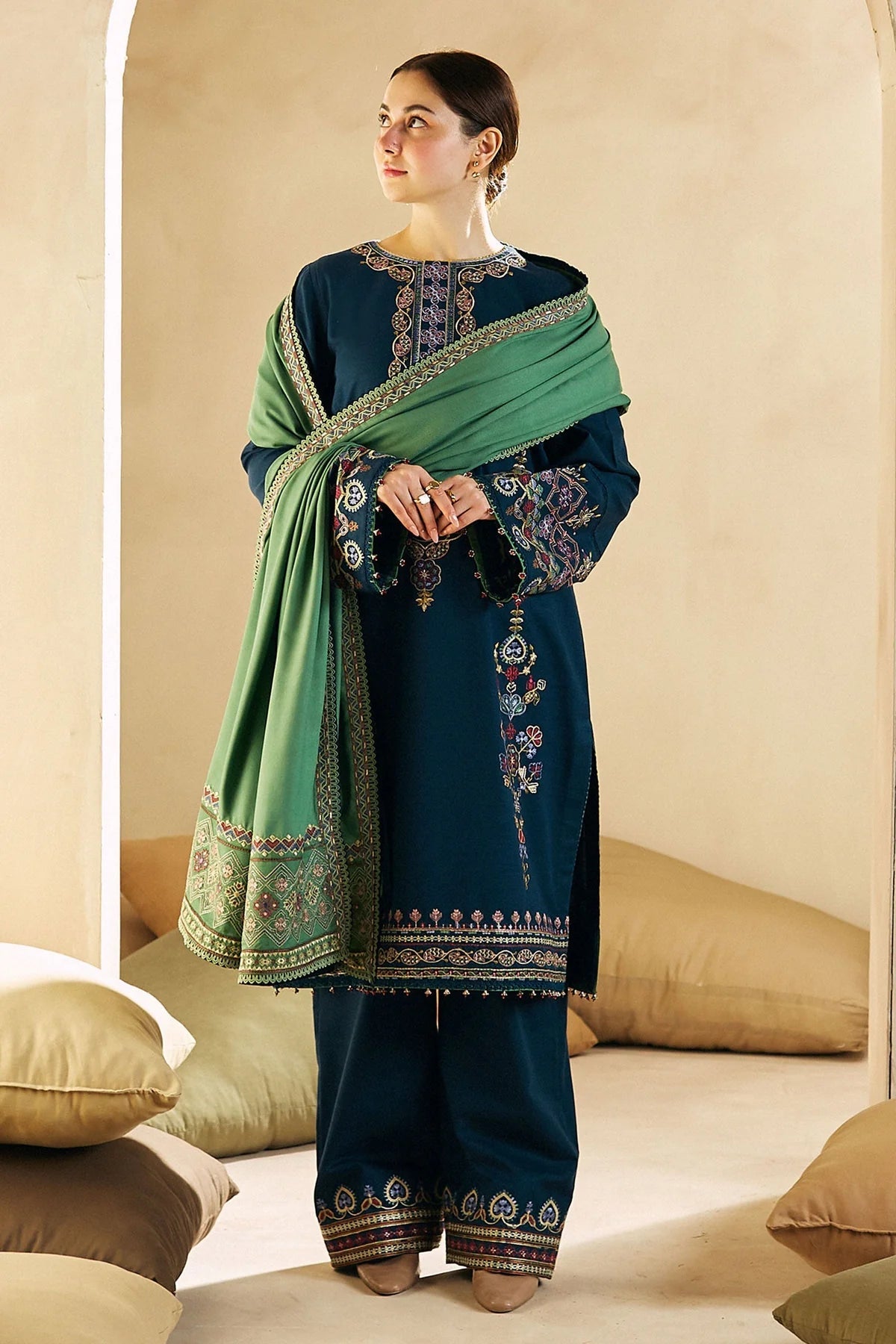 COCO BY ZARA SHAHJAHAN - 3PC DHANAK UNSTITCH EMBROIDERED SUIT HR-211