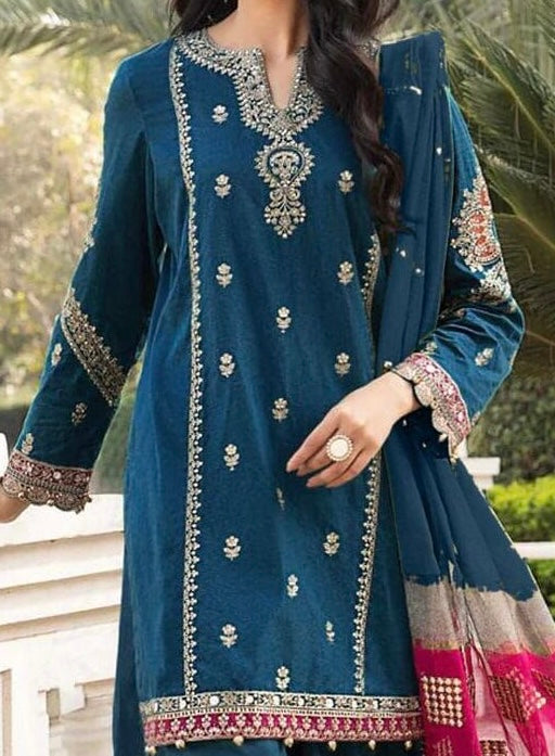 MARIA B - 3PC DHANAK UNSTITCH EMBROIDERED SUIT HR-107 ZINC