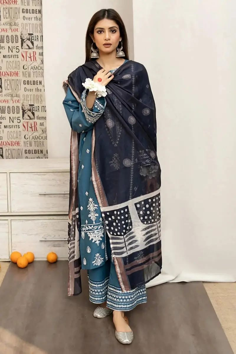 URGE - 3PC DHANAK UNSTITCH EMBROIDERED SUIT HR-120