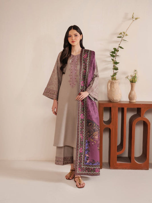 GARNET - 3PC DHANAK UNSTITCH EMBROIDERED SUIT HR-185