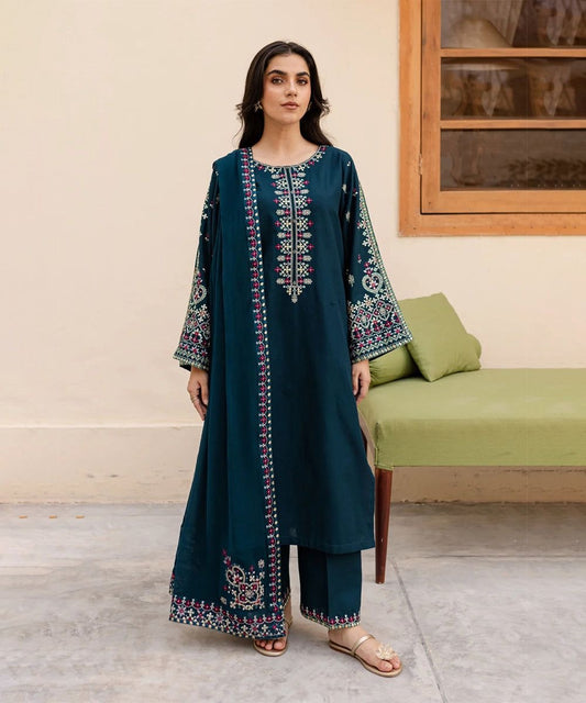 ASLING - 3PC DHANAK UNSTITCH EMBROIDERED SUIT HR-229