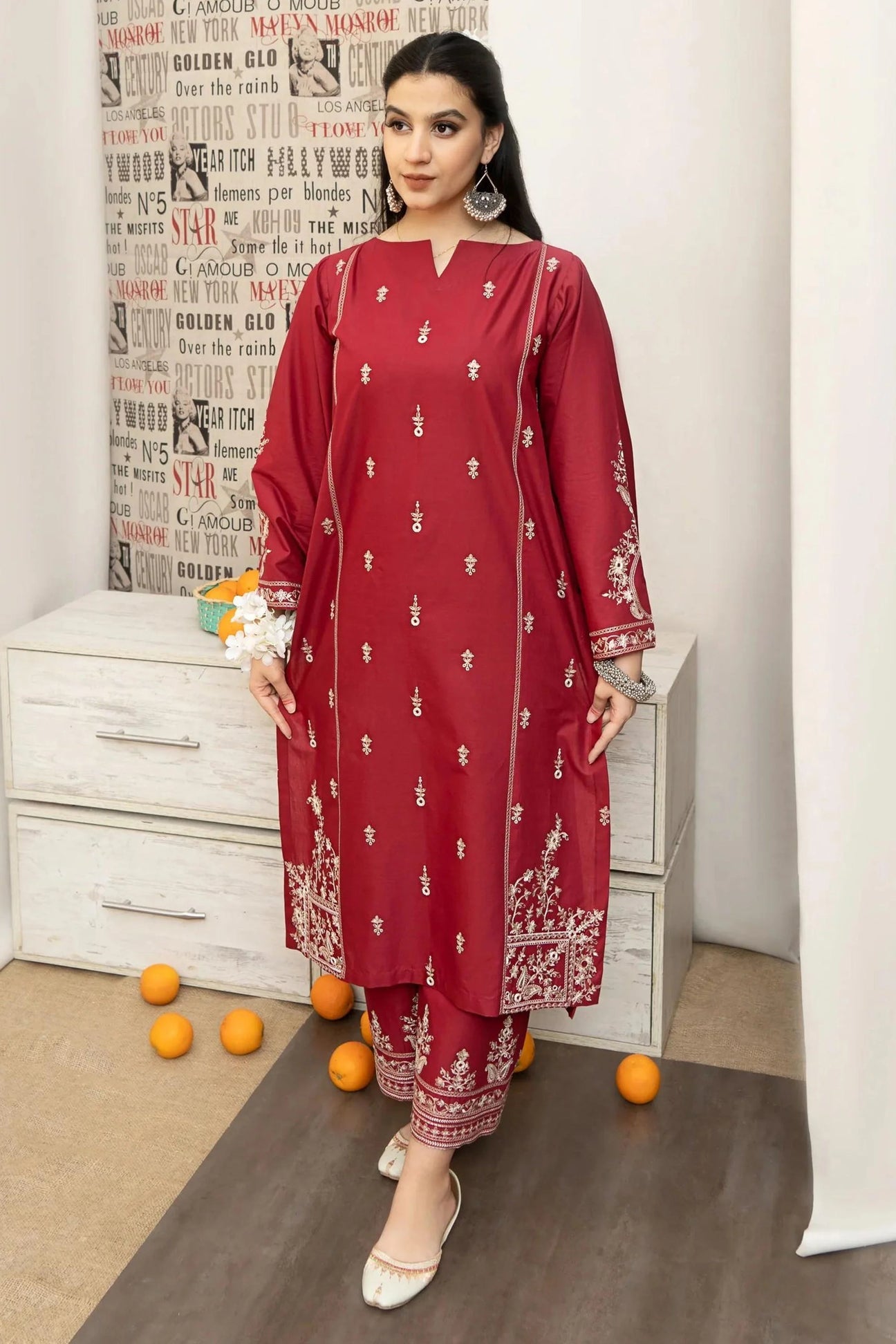 URGE - 3PC DHANAK UNSTITCH EMBROIDERED SUIT HR-137 RED