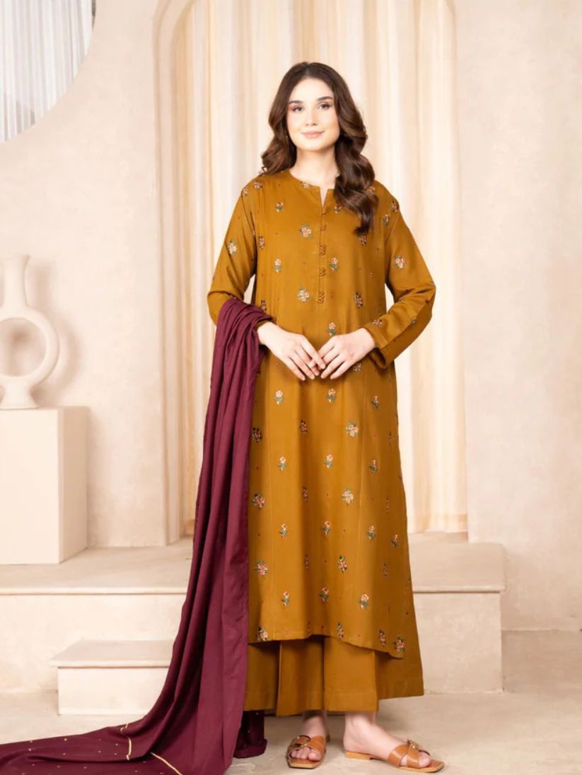 ASLING - 3PC DHANAK UNSTITCH EMBROIDERED SUIT HR-190