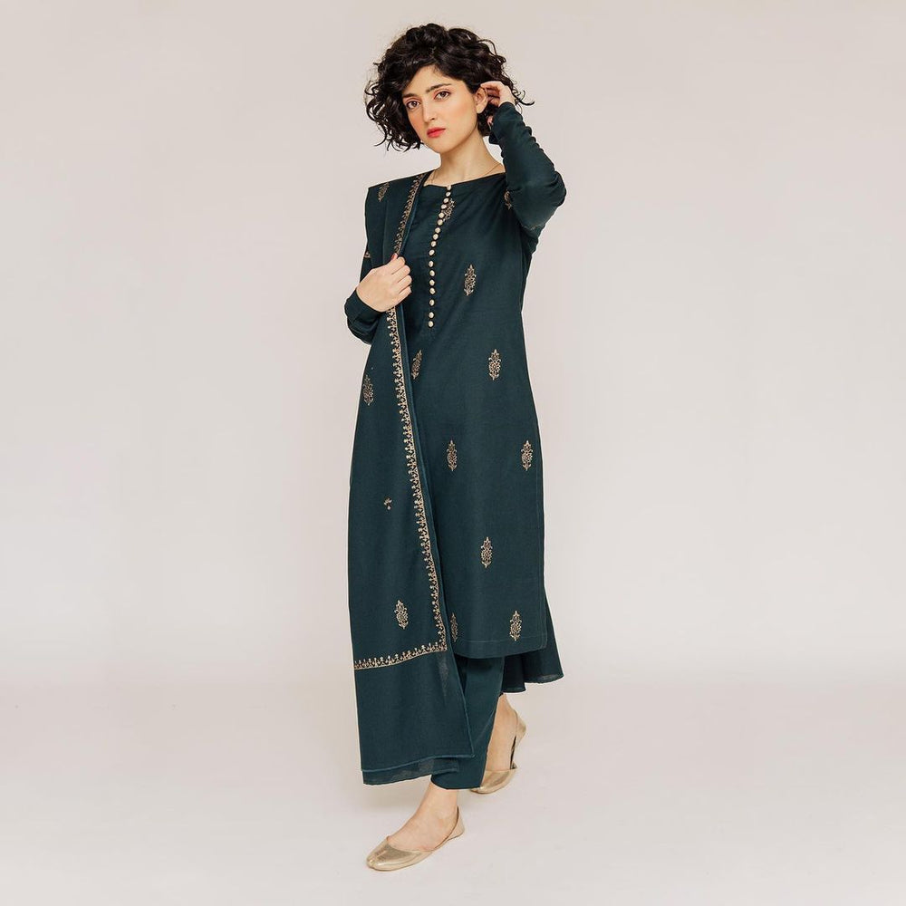 JAZMIN - 3PC DHANAK UNSTITCH EMBROIDERED SUIT HR-212 GREEN