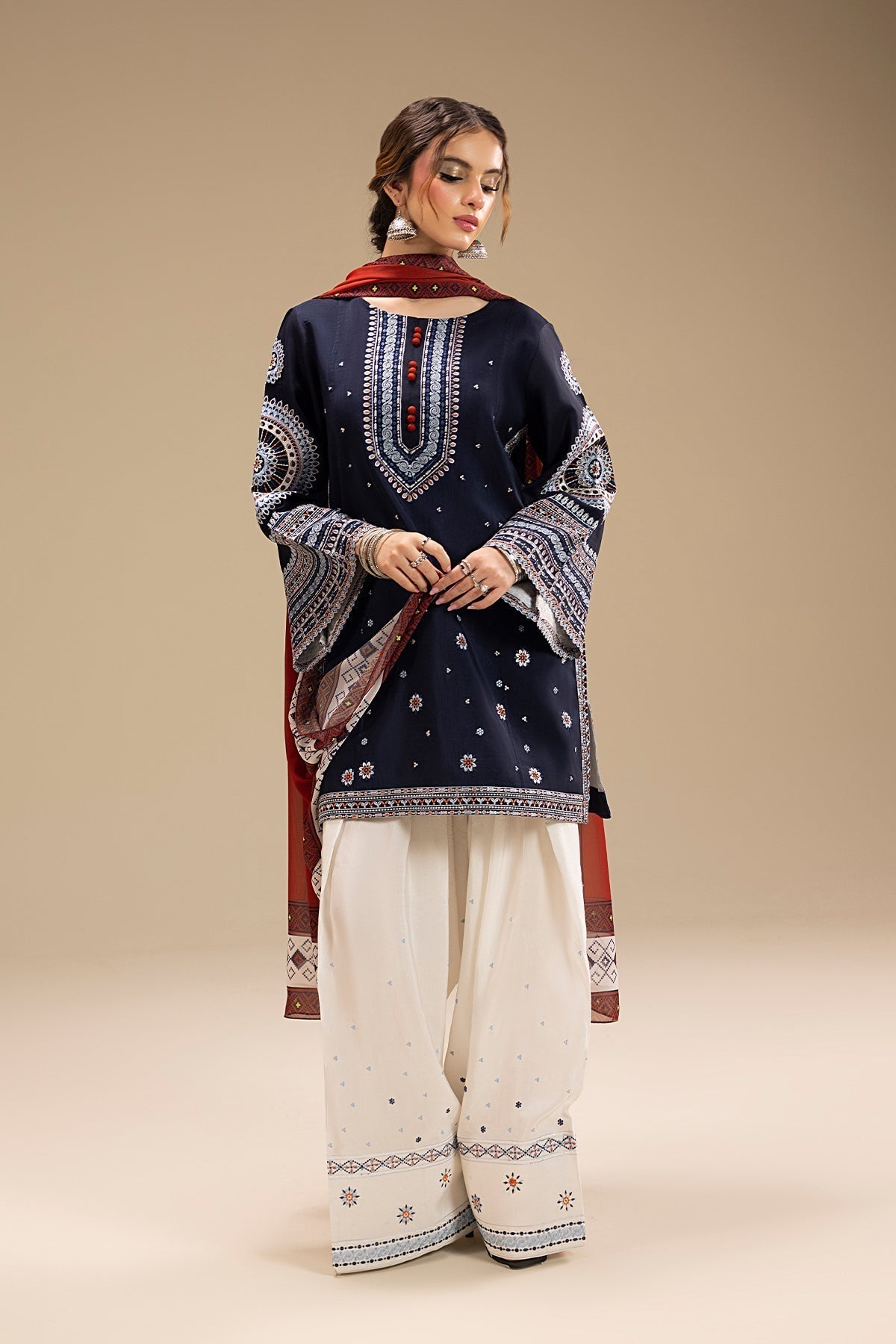 JAZMIN - 3PC DHANAK UNSTITCH EMBROIDERED SUIT HR-203 BLUE