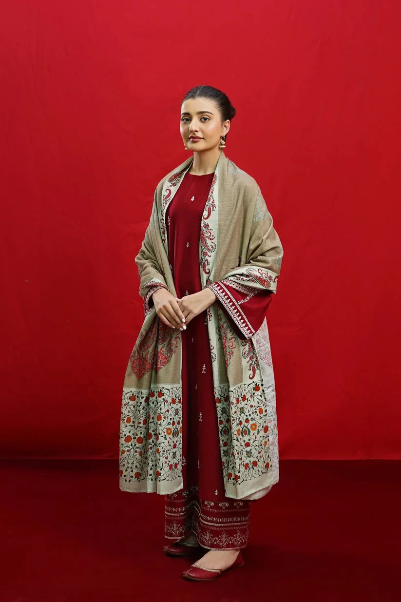 URGE - 3PC DHANAK UNSTITCH EMBROIDERED SUIT HR-101