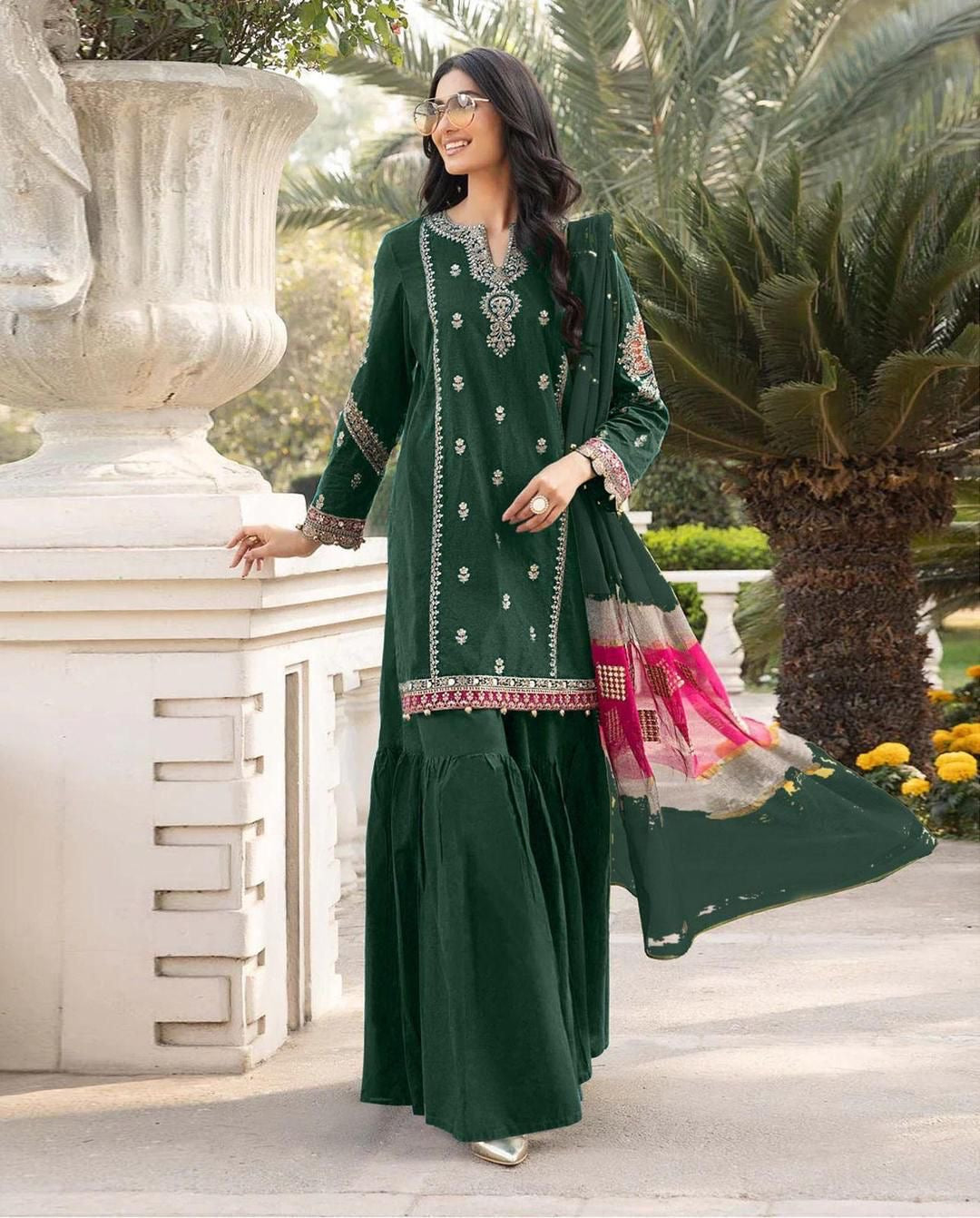 MARIA B - 3PC DHANAK UNSTITCH EMBROIDERED SUIT HR-107 GREEN
