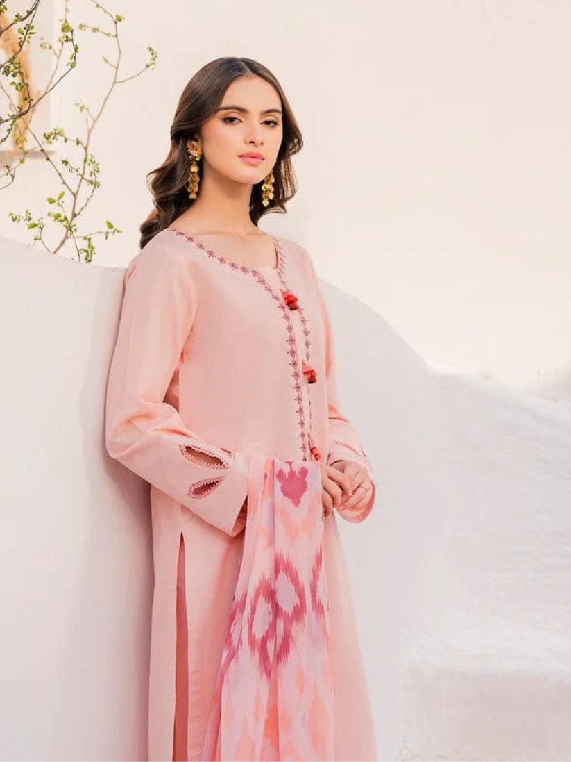 HANA - 3PC DHANAK UNSTITCH EMBROIDERED SUIT HR-193