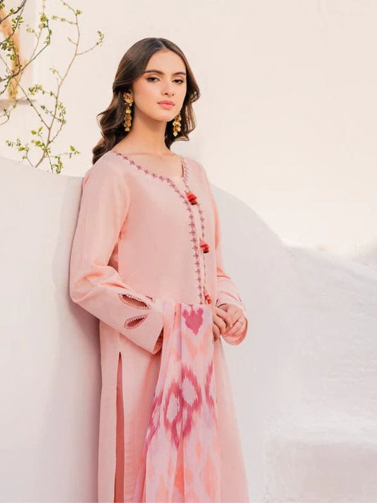 HANA - 3PC DHANAK UNSTITCH EMBROIDERED SUIT HR-193