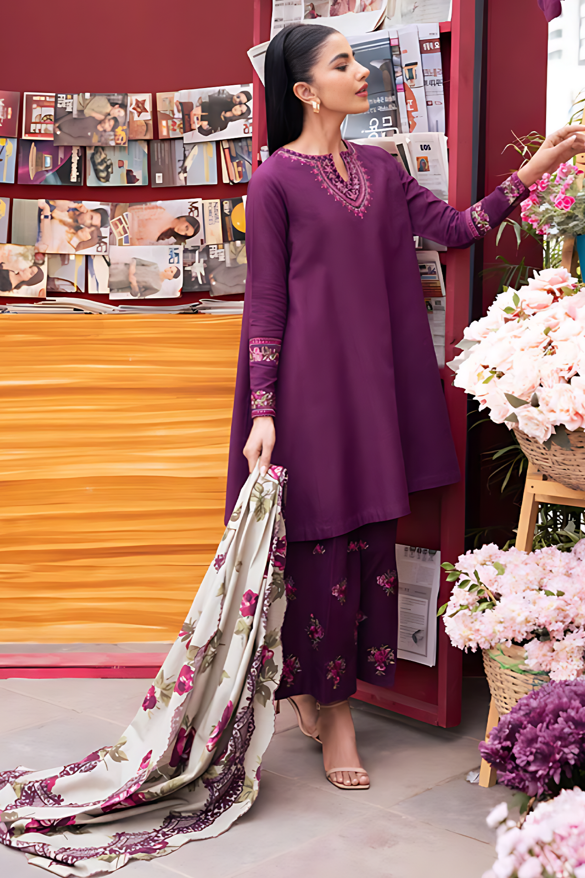 SAPPHIRE - 3PC DHANAK UNSTITCH EMBROIDERED SUIT HR-132 PURPLE