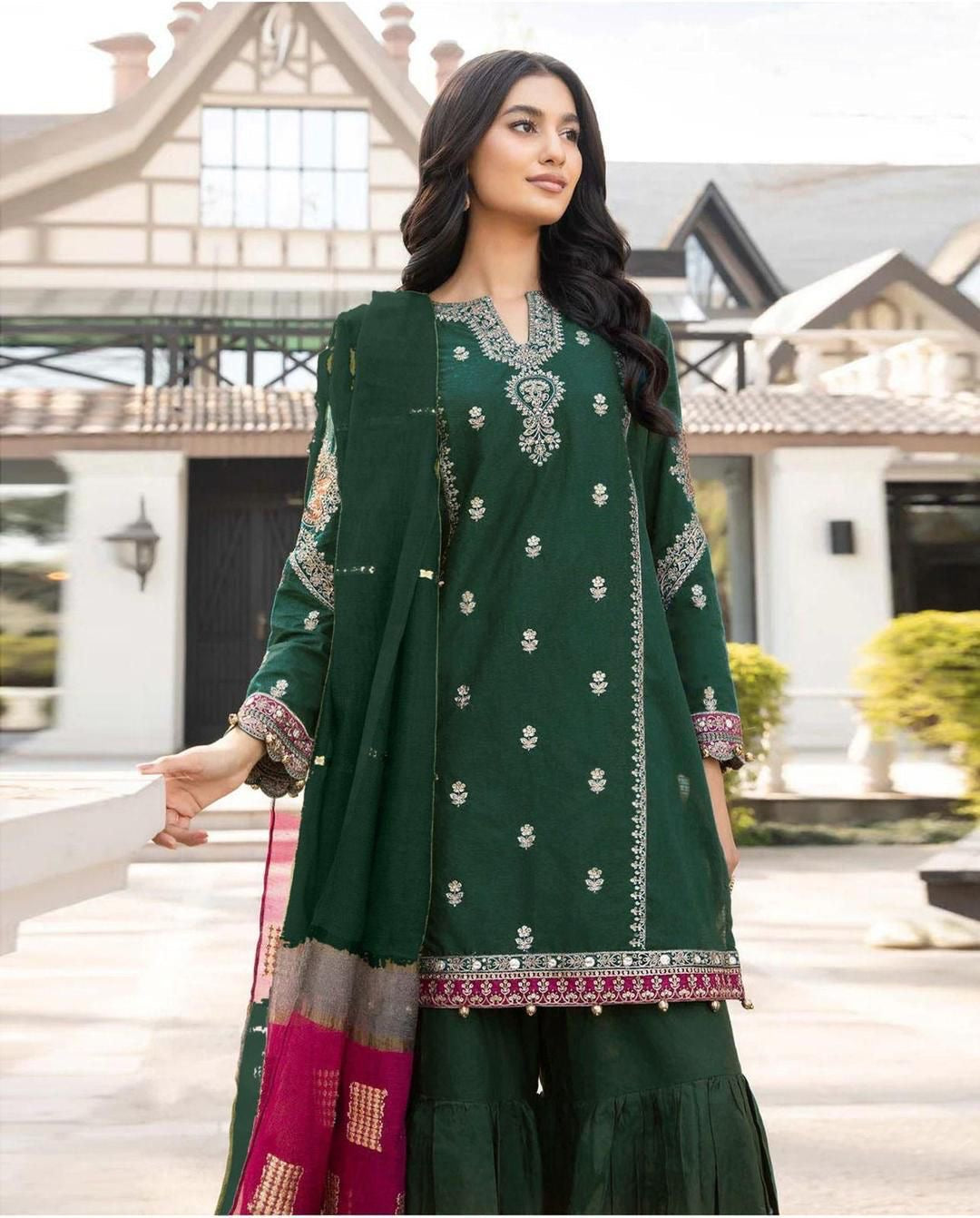 MARIA B - 3PC DHANAK UNSTITCH EMBROIDERED SUIT HR-107 GREEN