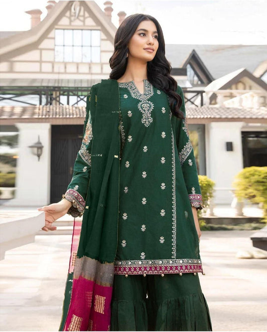 MARIA B - 3PC DHANAK UNSTITCH EMBROIDERED SUIT HR-107 GREEN