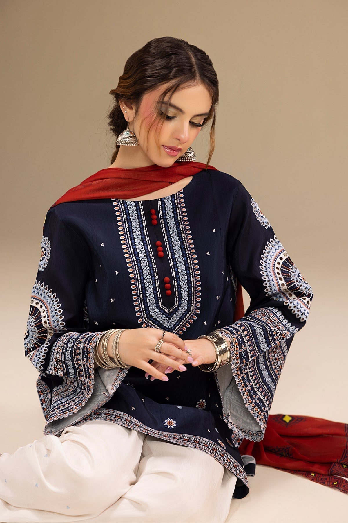 JAZMIN - 3PC DHANAK UNSTITCH EMBROIDERED SUIT HR-203 BLUE