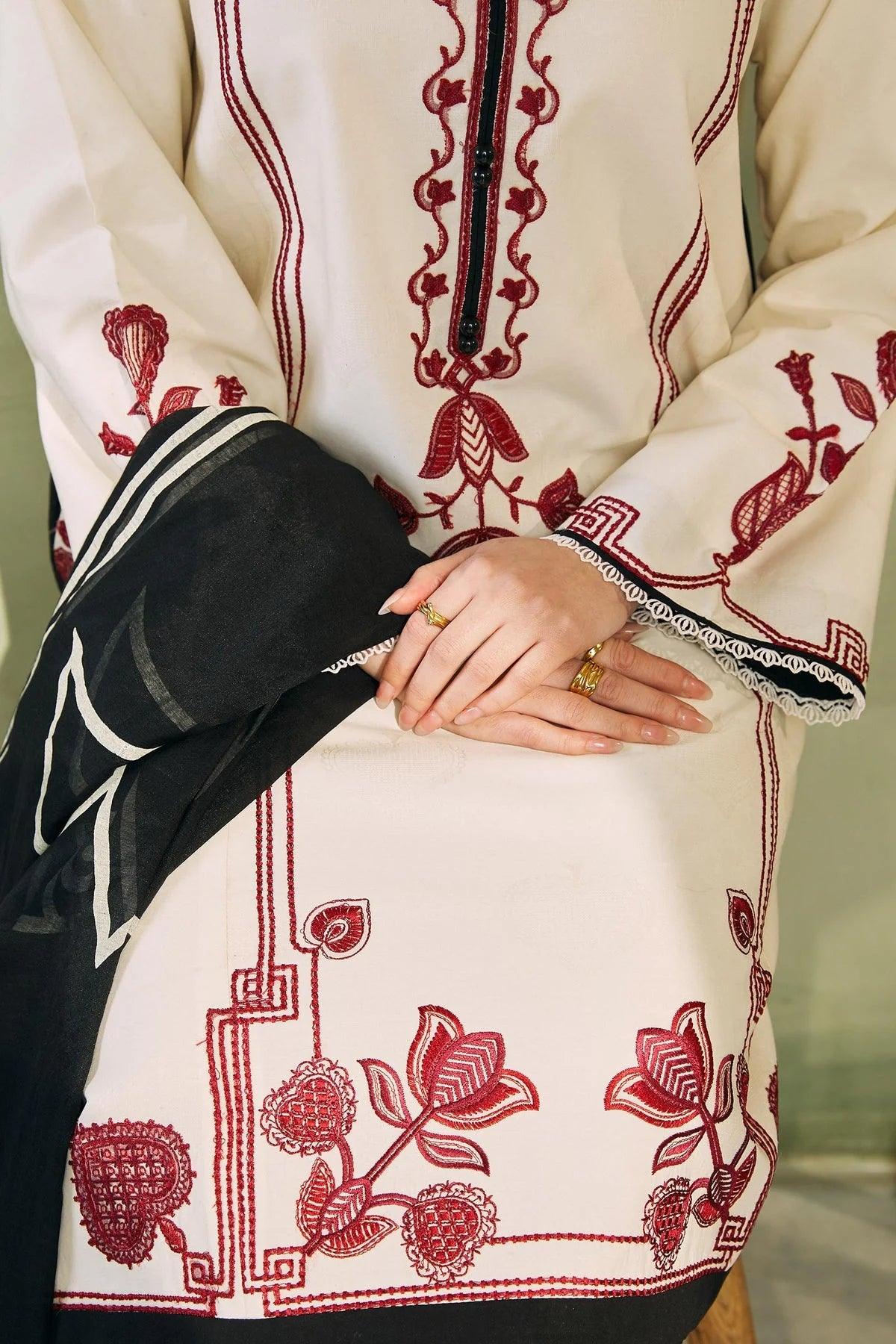 COCO BY ZARA SHAHJAHAN - 3PC DHANAK UNSTITCH EMBROIDERED SUIT HR-188