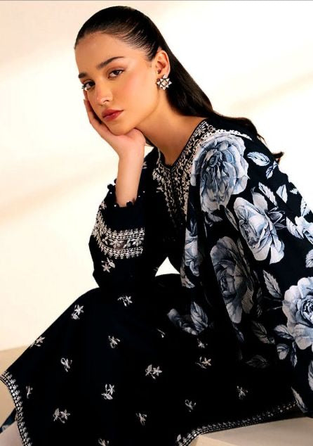 CROSS STITCH - 3PC DHANAK UNSTITCH EMBROIDERED SUIT HR-108 BLACK