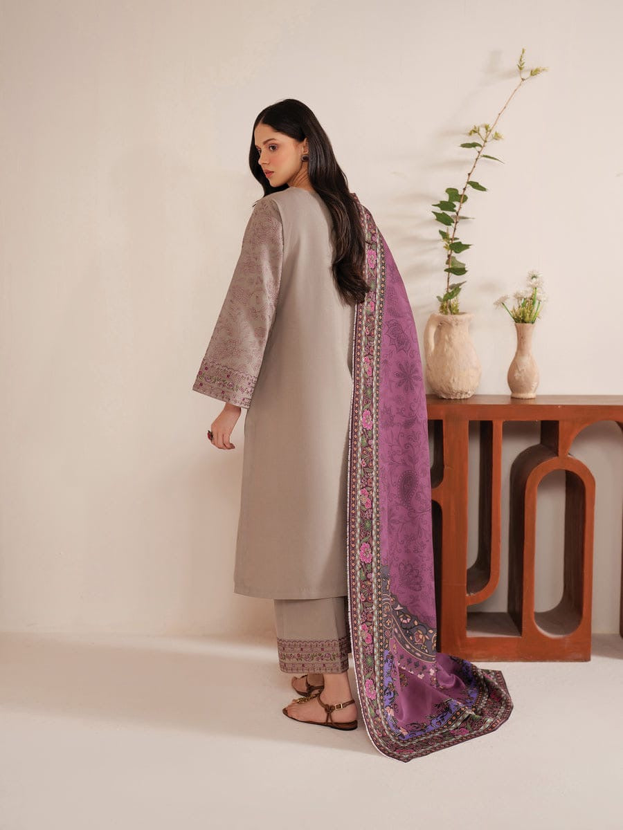 GARNET - 3PC DHANAK UNSTITCH EMBROIDERED SUIT HR-185