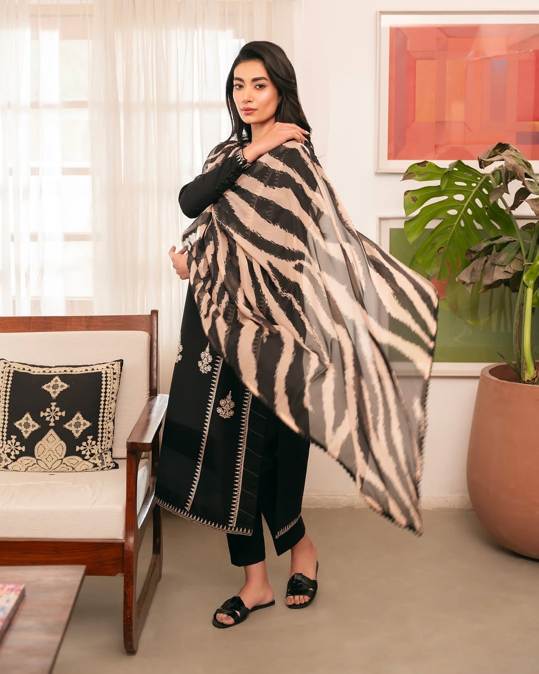 KOKUM- 3PC DHANAK UNSTITCH EMBROIDERED SUIT HR-215