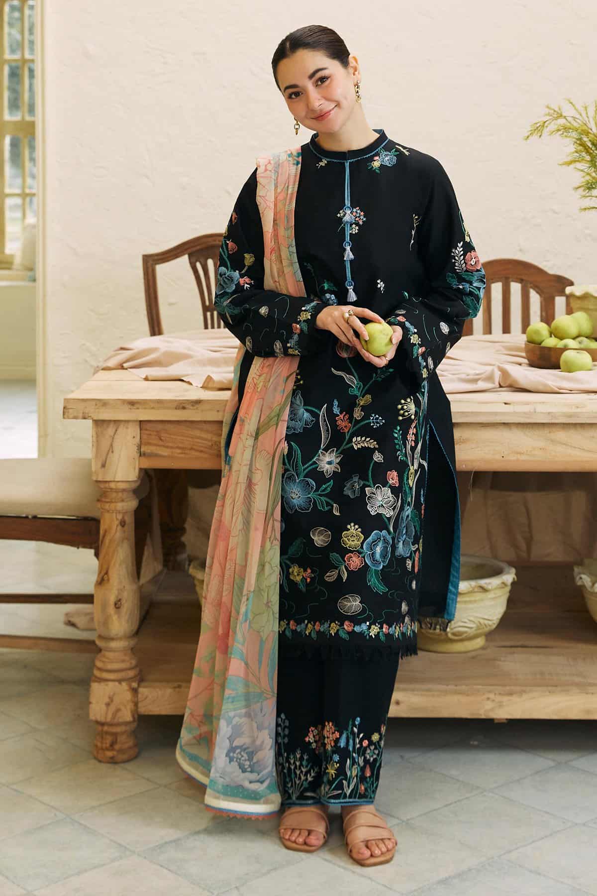 COCO BY ZARA SHAHJAHAN - 3PC DHANAK UNSTITCH EMBROIDERED SUIT HR-1012