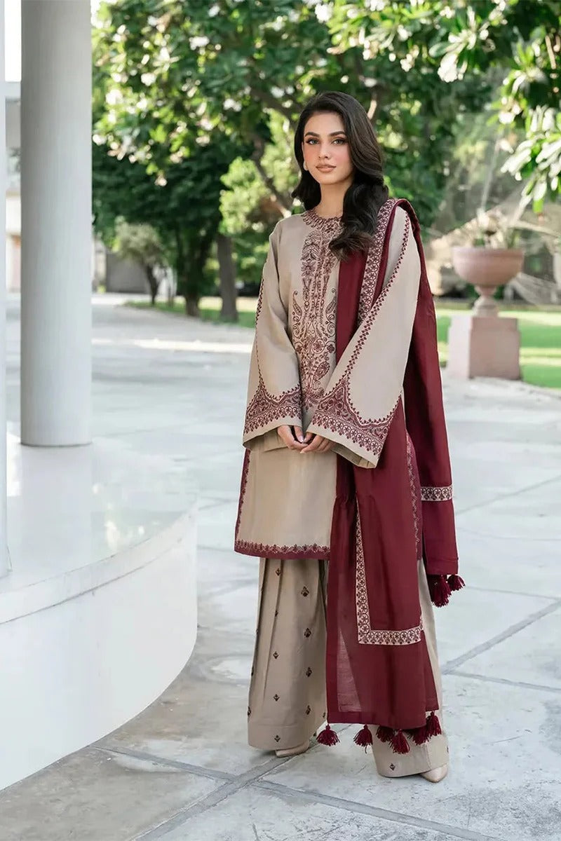 BAROQUE - 3PC DHANAK UNSTITCH EMBROIDERED SUIT HR-208