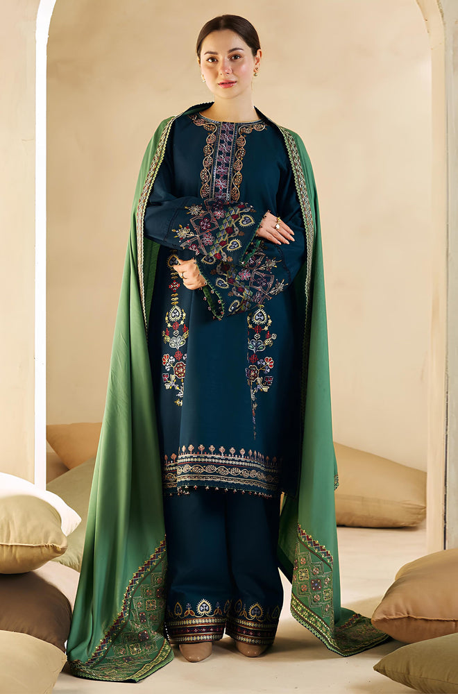 COCO BY ZARA SHAHJAHAN - 3PC DHANAK UNSTITCH EMBROIDERED SUIT HR-211