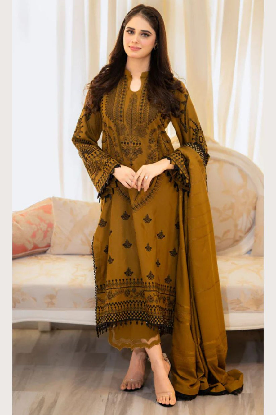 LIBAAS - 3PC DHANAK UNSTITCH EMBROIDERED SUIT HR-226 For Winter