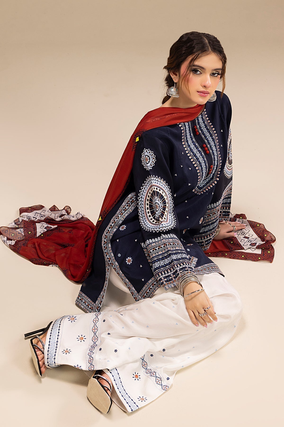 JAZMIN - 3PC DHANAK UNSTITCH EMBROIDERED SUIT HR-203 BLUE