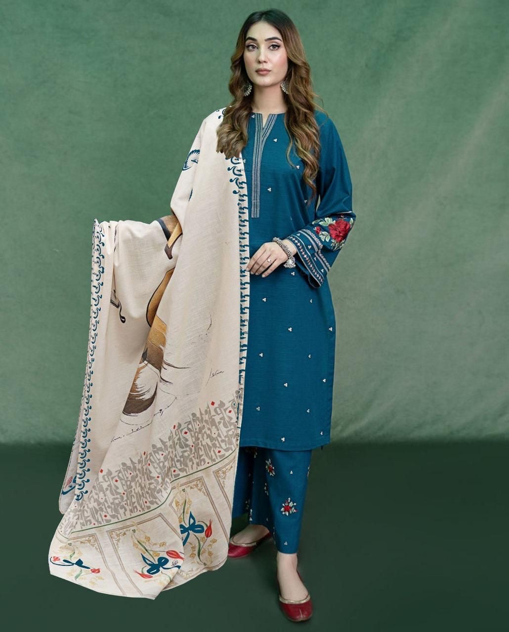 URGE - 3PC DHANAK UNSTITCH EMBROIDERED SUIT HR-126
