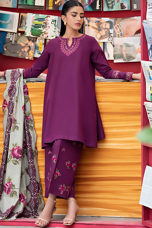 SAPPHIRE - 3PC DHANAK UNSTITCH EMBROIDERED SUIT HR-132 PURPLE
