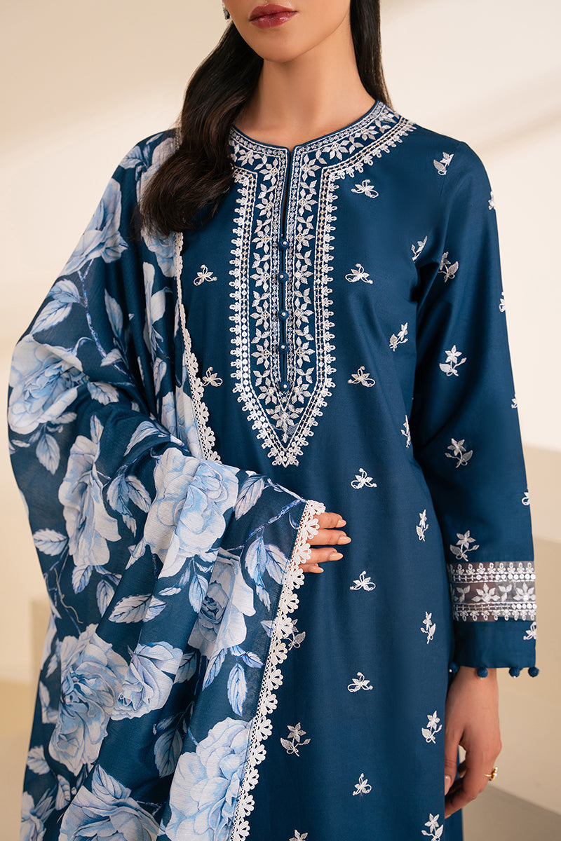 CROSS STITCH - 3PC DHANAK UNSTITCH EMBROIDERED SUIT HR-108 BLUE