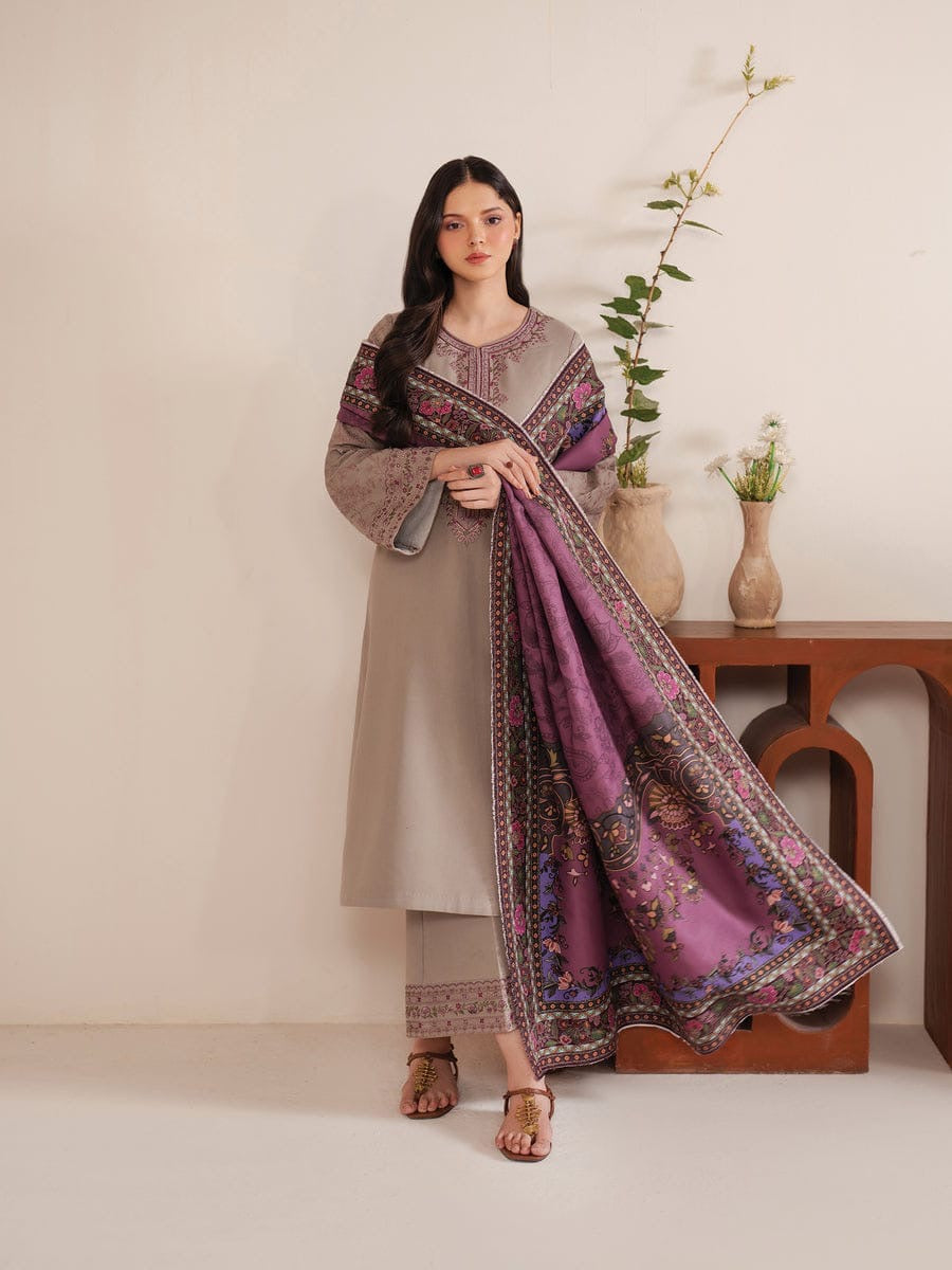 GARNET - 3PC DHANAK UNSTITCH EMBROIDERED SUIT HR-185