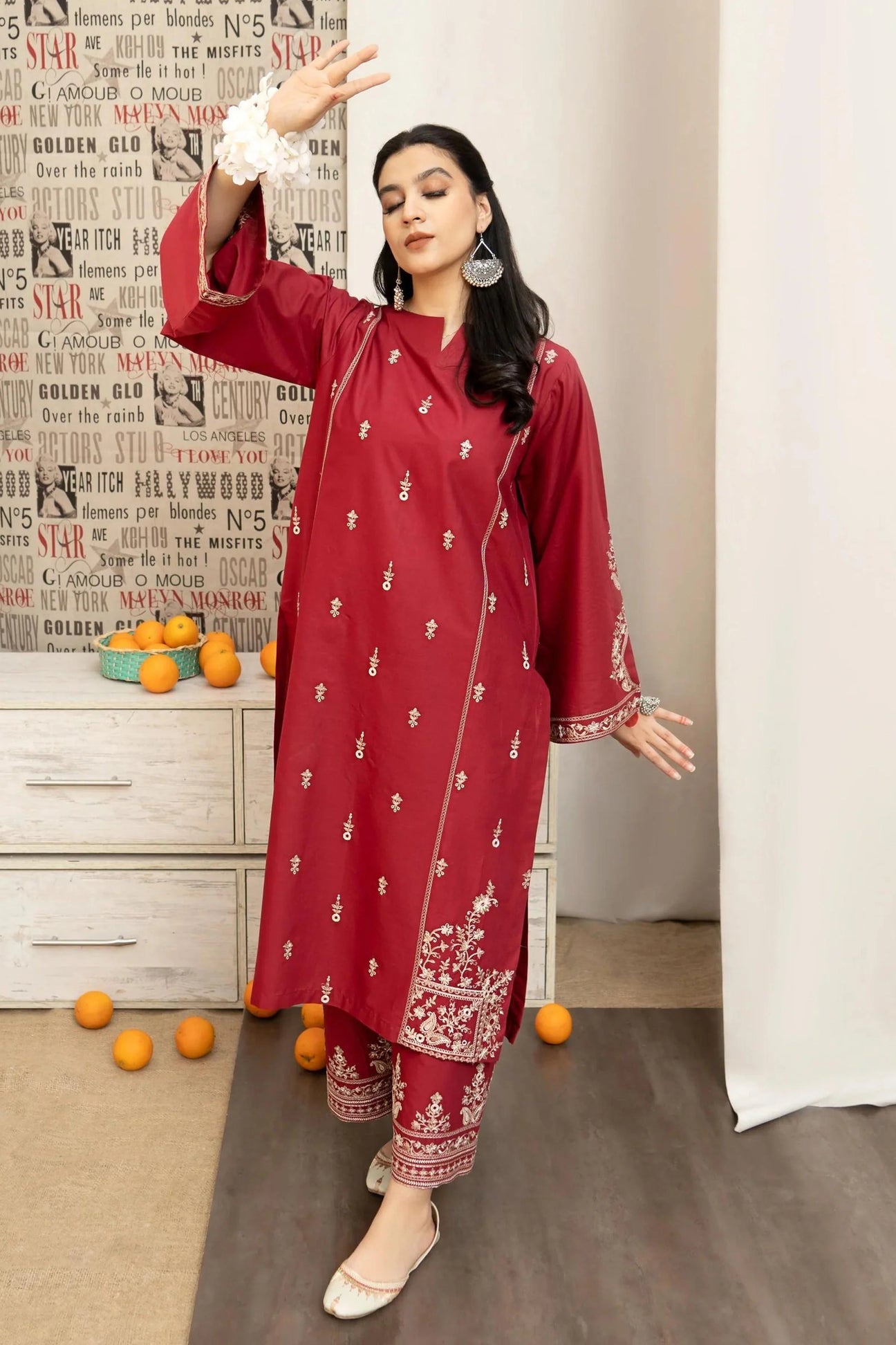 URGE - 3PC DHANAK UNSTITCH EMBROIDERED SUIT HR-137 RED
