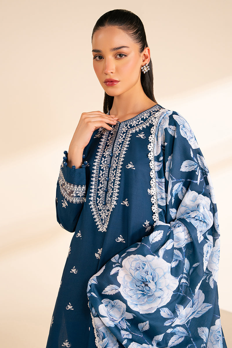 CROSS STITCH - 3PC DHANAK UNSTITCH EMBROIDERED SUIT HR-108 BLUE