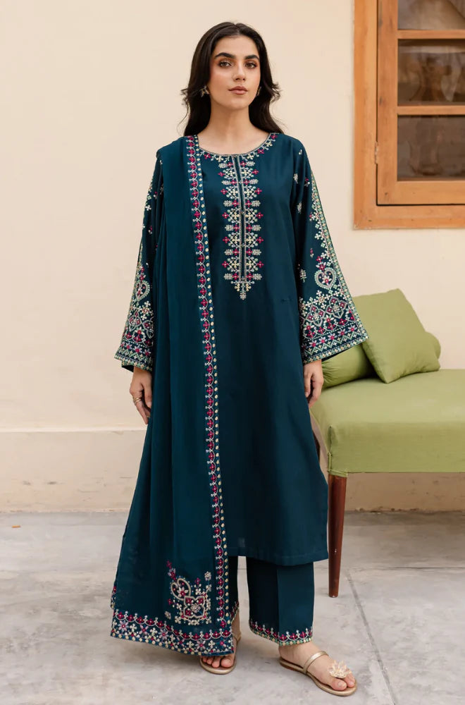 ASLING - 3PC DHANAK UNSTITCH EMBROIDERED SUIT HR-229