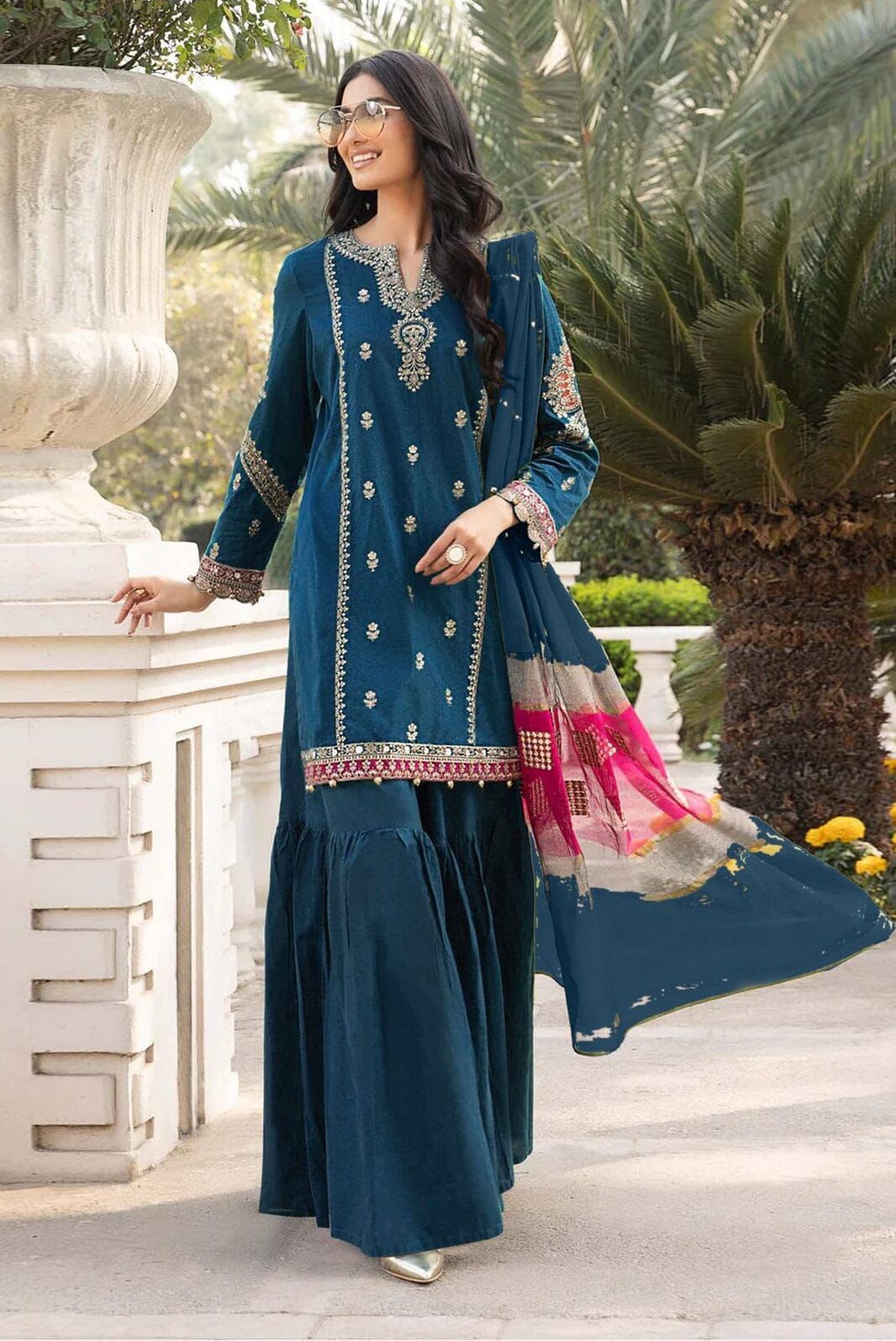 MARIA B - 3PC DHANAK UNSTITCH EMBROIDERED SUIT HR-107 ZINC