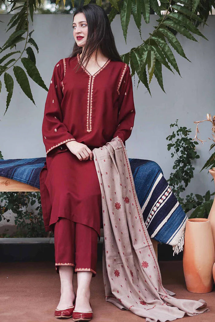 ASLING - 3PC DHANAK UNSTITCH EMBROIDERED SUIT HR-198