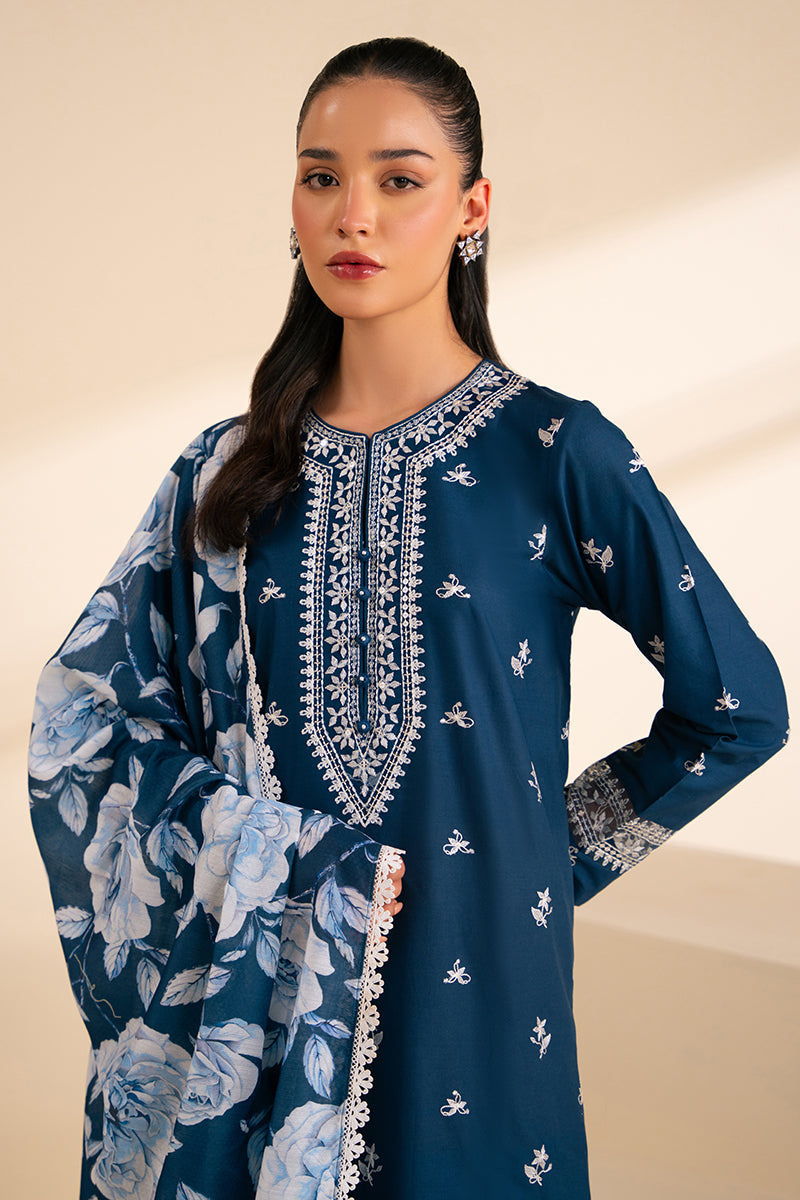 CROSS STITCH - 3PC DHANAK UNSTITCH EMBROIDERED SUIT HR-108 BLUE